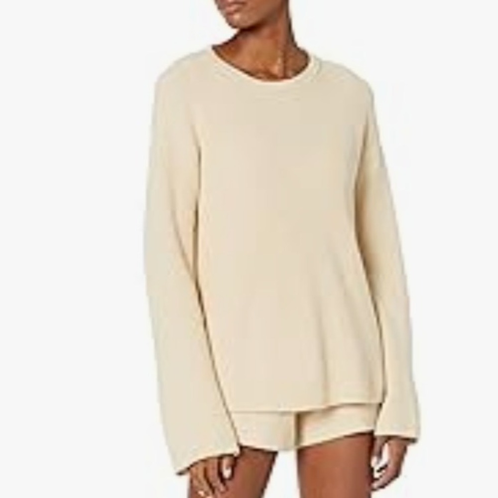 The‎ Drop Cream Ribbed Knit Crewneck Sweater Oversized Relaxed Fit Women's M
